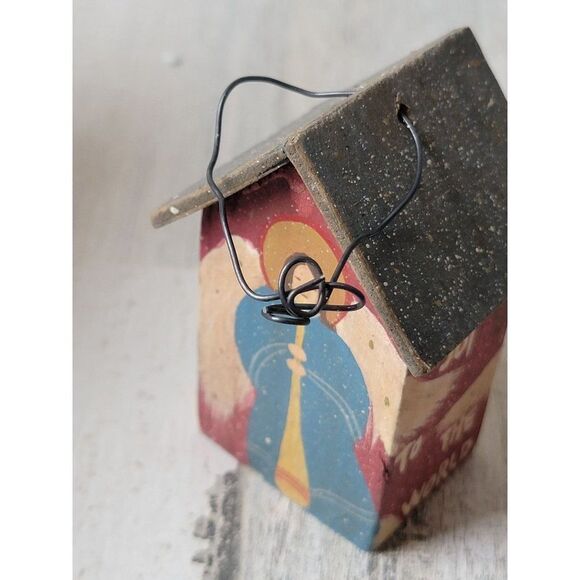 Mini birdhouse Angel cherub Joy to the World ornament Xmas decor - Picture 3 of 5